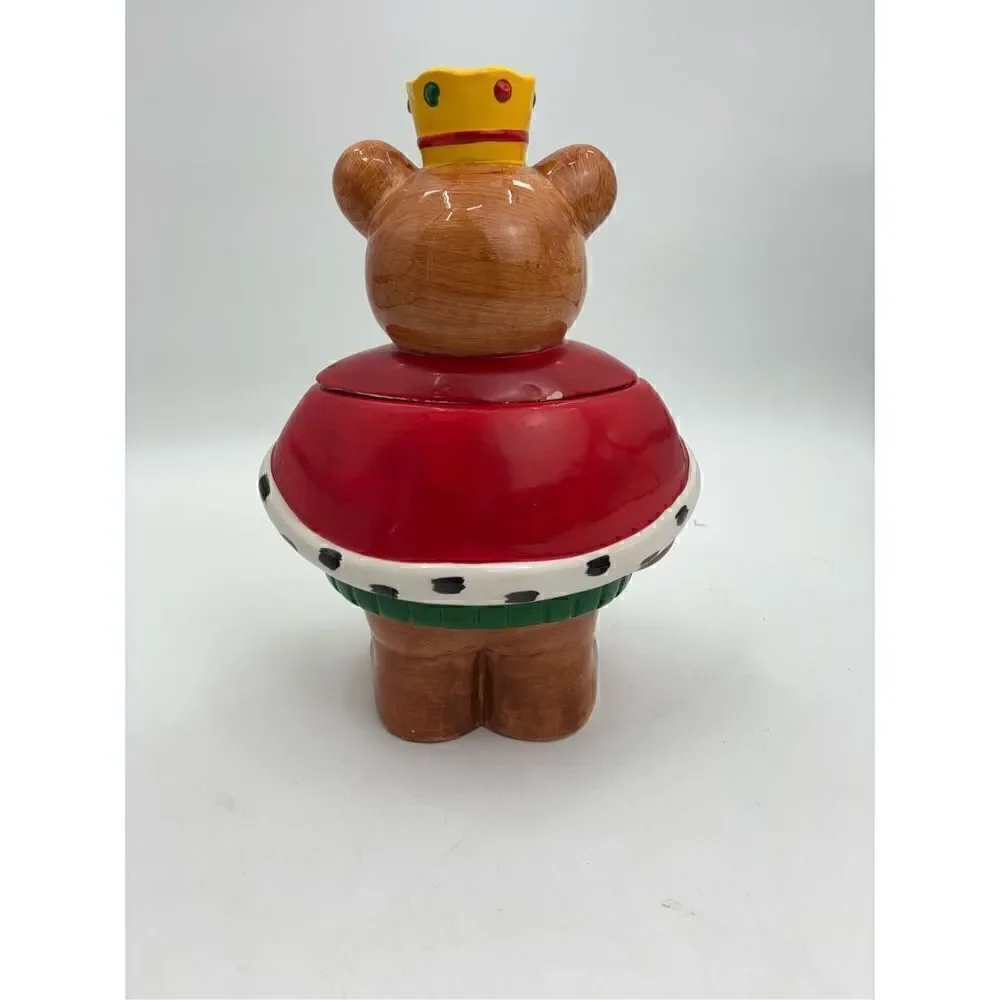 Neiman Marcus Christmas Cookie Jar Teddy Bear King Crown 1994 Hand Painted